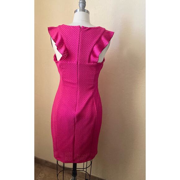 Guess Women's Mini Dress Size 8 Hot Pink Ruffle Accent Bodycon - Picture 4 of 6